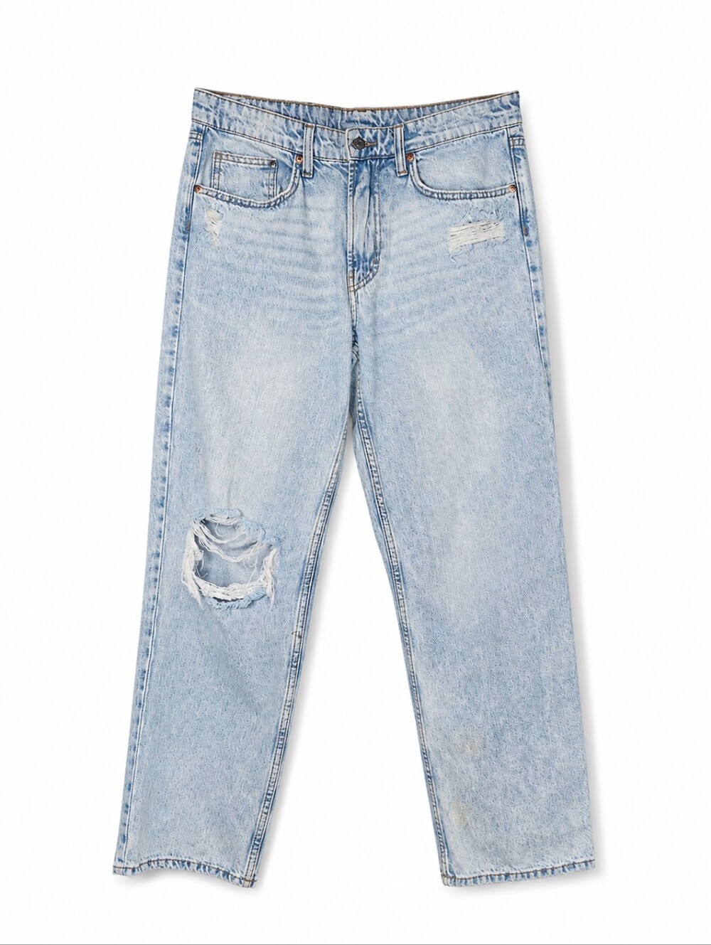 ​H&M &Denim Light Wash Distressed Ripped Knee Low Waist Baggy Wide Leg Jeans Y2K